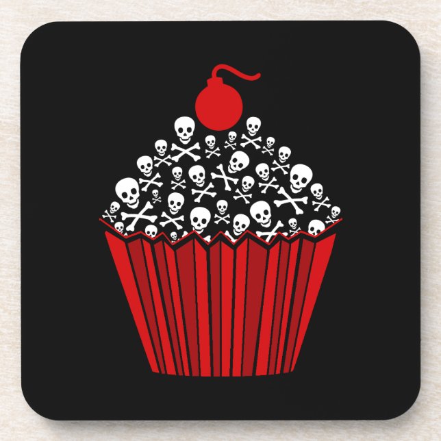 Skull Cupcake Cork Coaster Set (Front)