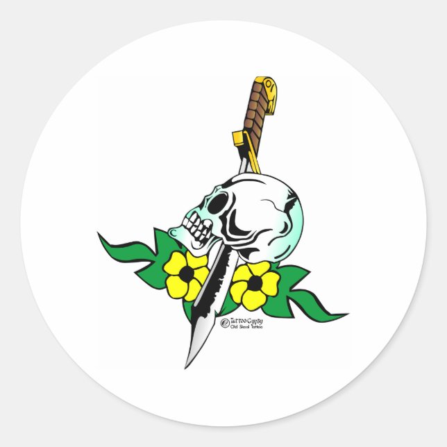 Skull & Dagger Old Skool Tattoo Classic Round Sticker (Front)