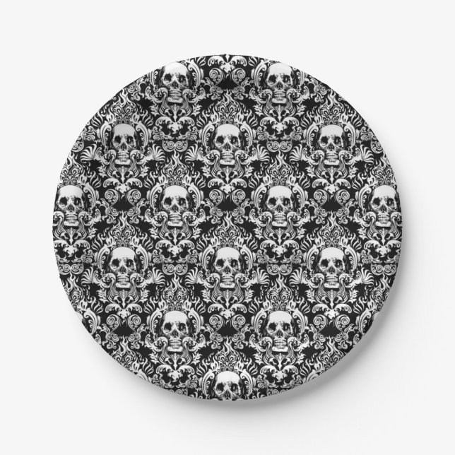 Skull Damask Dinner Plate (Front)
