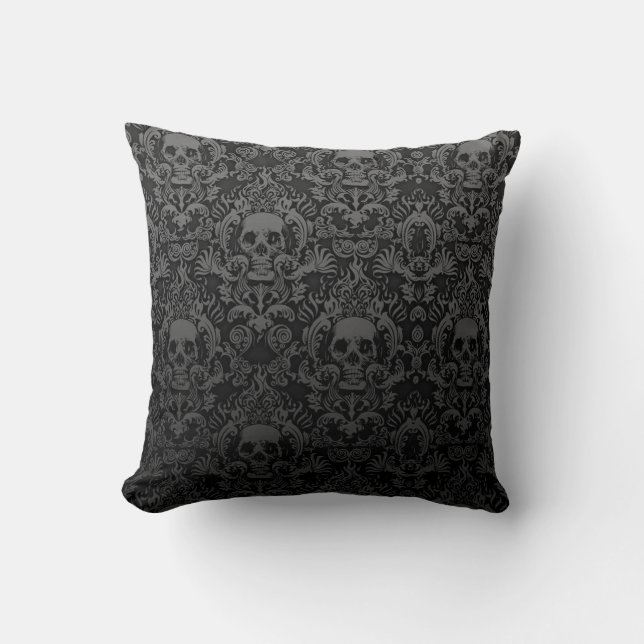 Skull Damask Print Cushion (Front)