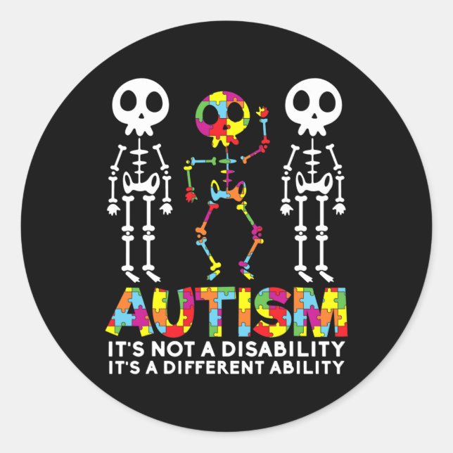 Skull Dance Autism Awareness Tee Mum Dad Kids Auti Classic Round Sticker (Front)
