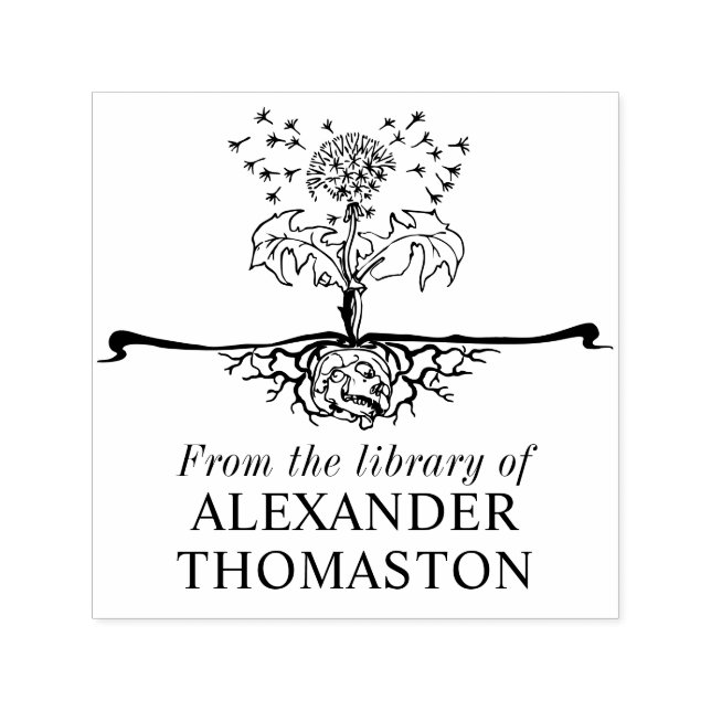 Skull, Dandelion Seeds Blowing Library Book Name Self-inking Stamp (Design)