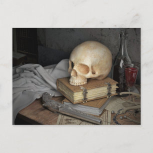Skull Dark Map Book Still Life Gun Death Dead Postcard
