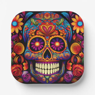 Skull Day of the Dead Colourful Paper Paper Plate