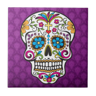 skull decorated ceramic tile