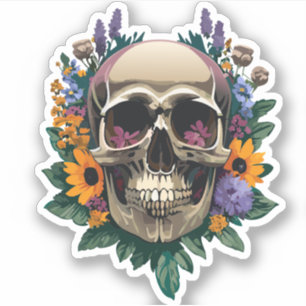 Skull Decorated with Flowers Coloured Drawings