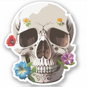 Skull Decorated with Flowers Coloured Drawings