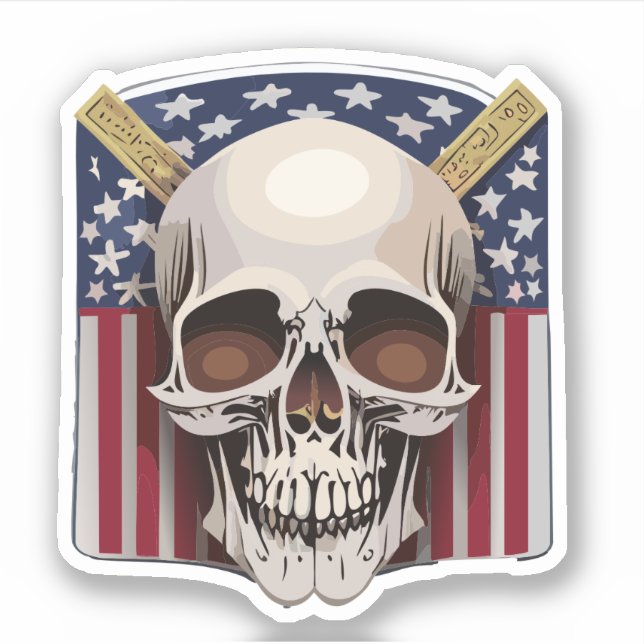 Skull Decorated with US Flag Coloured Drawings (Front)