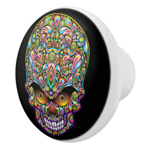 Skull Decorative Psychedelic Art Design  Doormat Ceramic Knob