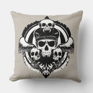 Skull Design Featuring Wings and Symbols Cushion