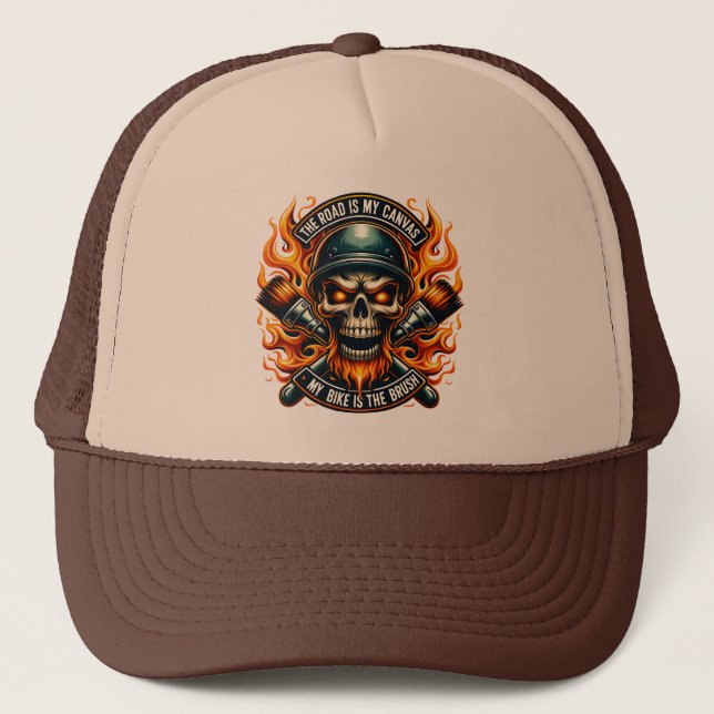 Skull Design: Motorcycle Culture Inspired Trucker Hat (Front)
