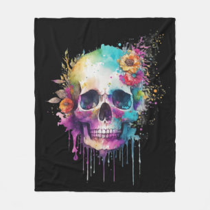 Skull design with colourful splatters fleece blanket