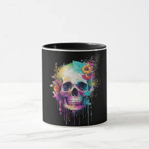 Skull design with colourful splatters mug