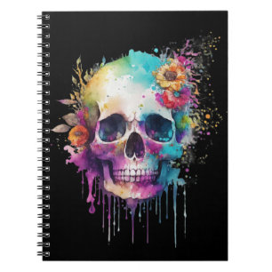 Skull design with colourful splatters notebook