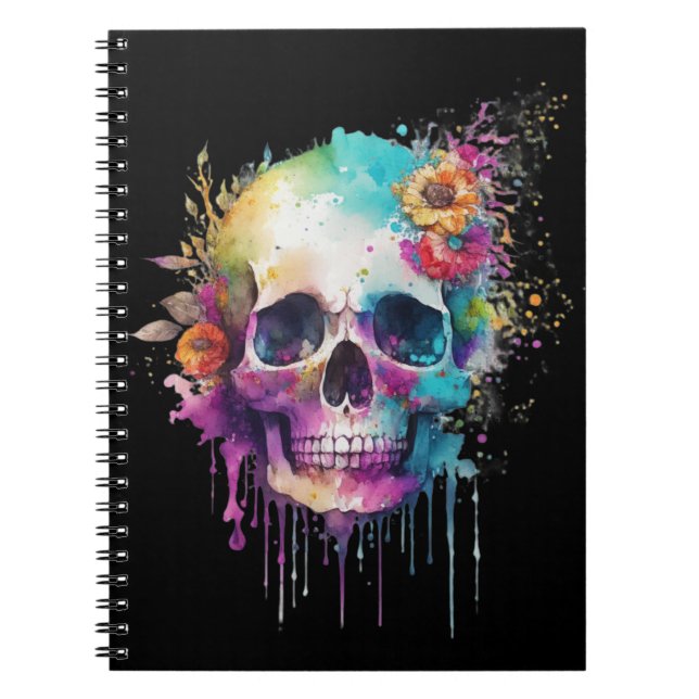 Skull design with colourful splatters notebook (Front)