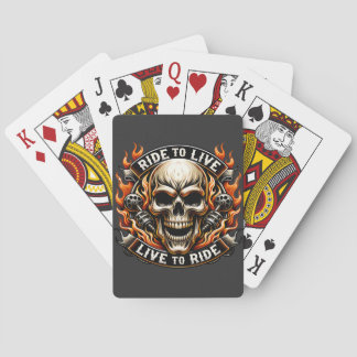 Skull Design With Flames and Motorcycle Elements Playing Cards