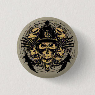 Skull Design with Wings and Symbols 3 Cm Round Badge