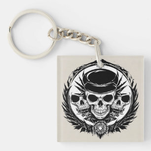Skull Design with Wings and Symbols Key Ring