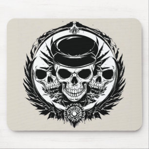 Skull Design with Wings and Symbols Mouse Pad