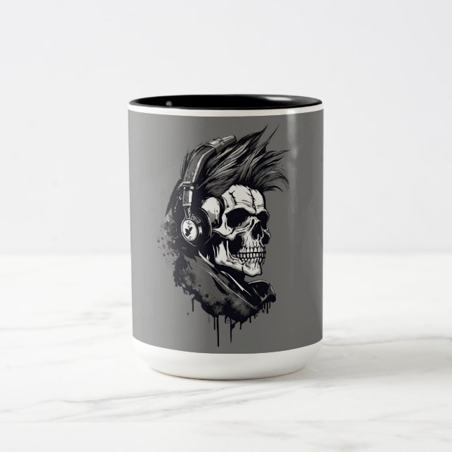 skull designe punk Triageshop designne Two-Tone Coffee Mug (Center)