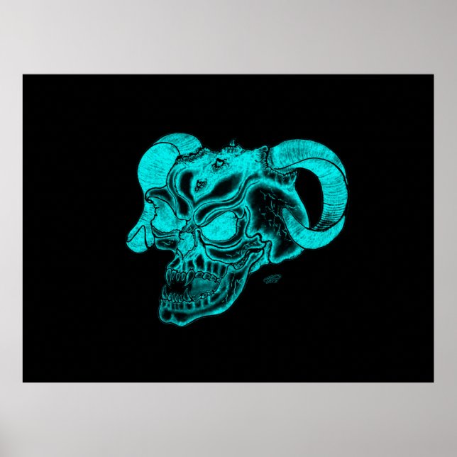 Skull Devil Head Black and Green Design Poster (Front)