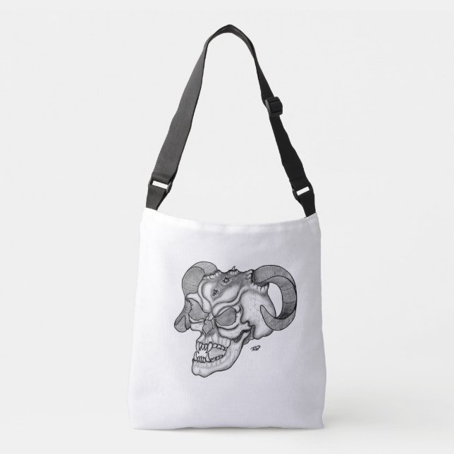 Skull Devil Head Black and White Design Crossbody Bag (Front)