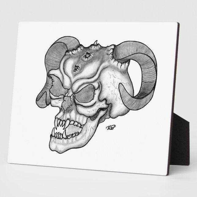 Skull Devil head Black and white Design Plaque (Side)