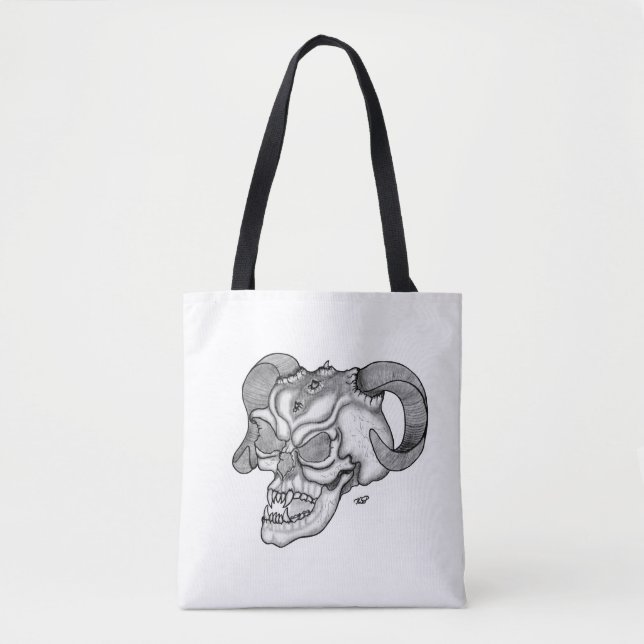 Skull Devil Head Black and White Design Tote Bag (Front)