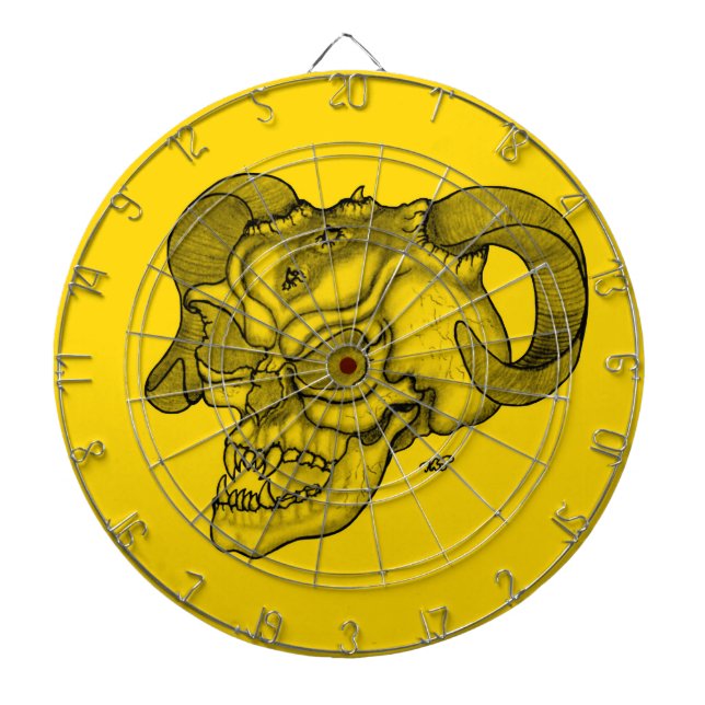 Skull Devil head Black and Yellow Design Dartboard (Front)