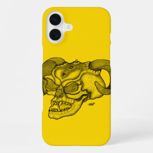 Skull Devil head Black and Yellow Design iPhone 16 Plus Case