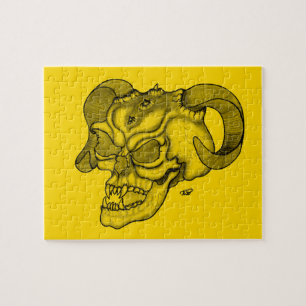 Skull Devil head Black and Yellow Design Jigsaw Puzzle