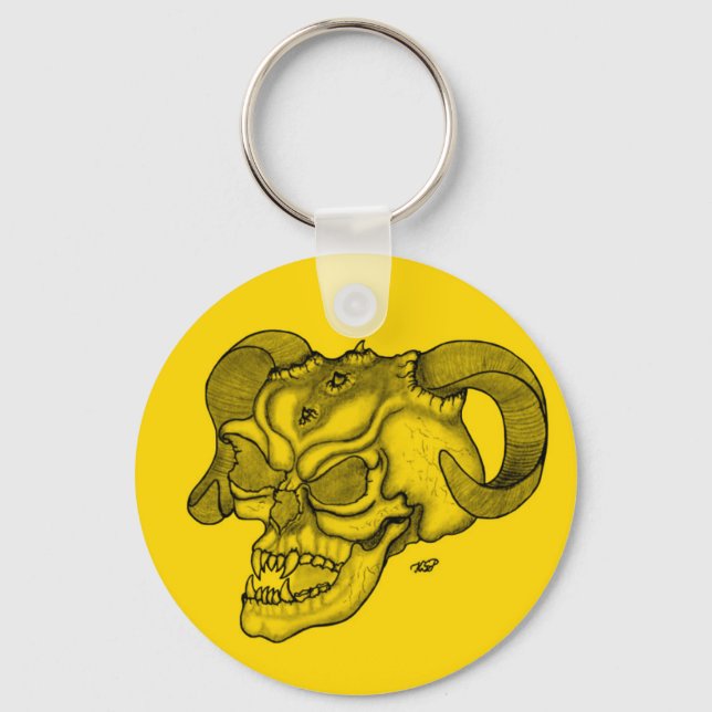 Skull Devil head Black and Yellow Design Key Ring (Front)