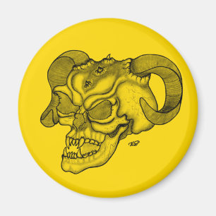 Skull Devil head Black and Yellow Design Magnet