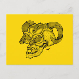 Skull Devil head Black and Yellow Design Postcard