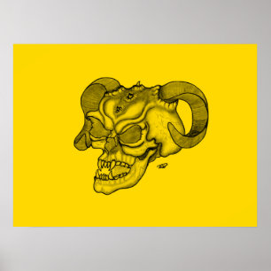 Skull Devil Head Black and Yellow Design Poster