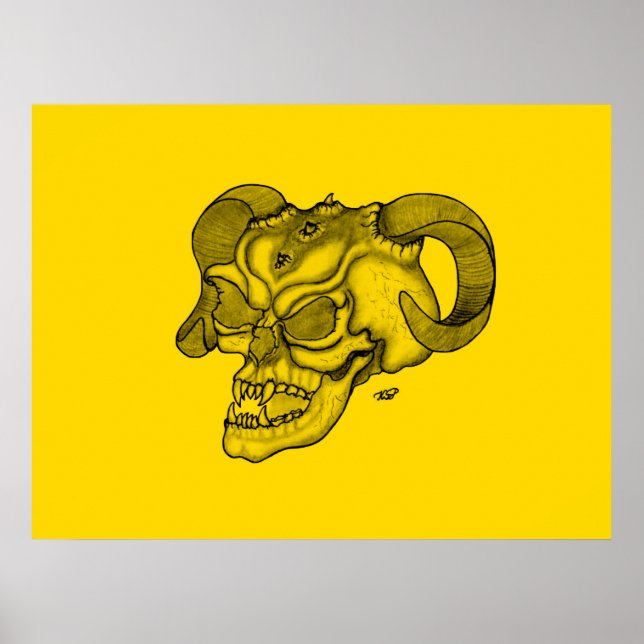 Skull Devil Head Black and Yellow Design Poster (Front)