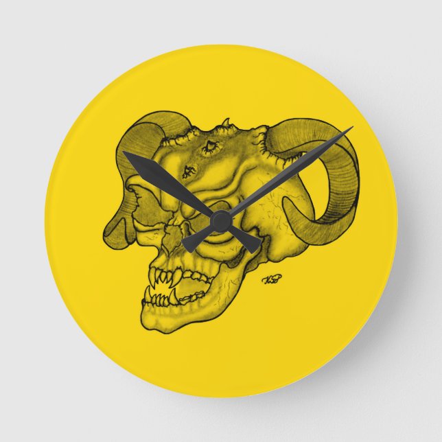 Skull Devil head Black and Yellow Design Round Clock (Front)