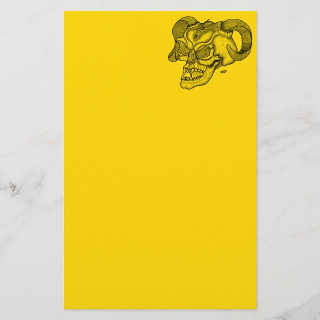 Skull Devil head Black and Yellow Design Stationery (Front)