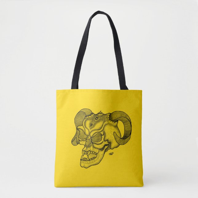 Skull Devil Head Black and Yellow Design Tote Bag (Front)