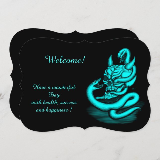 Skull - Devil Head with Snake , Add Your Text Invi Invitation (Front/Back)