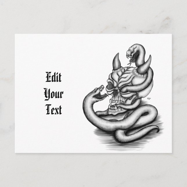 Skull - Devil Head with Snake Announcement Postcard (Front)