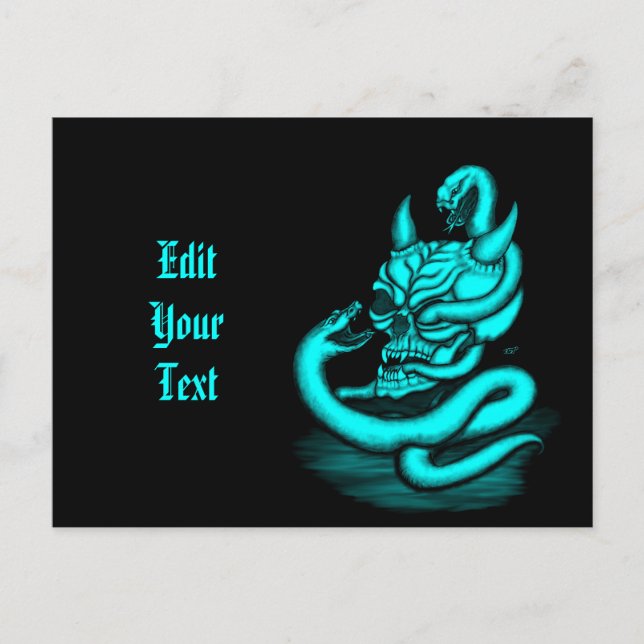 Skull - Devil Head with Snake Announcement Postcard (Front)