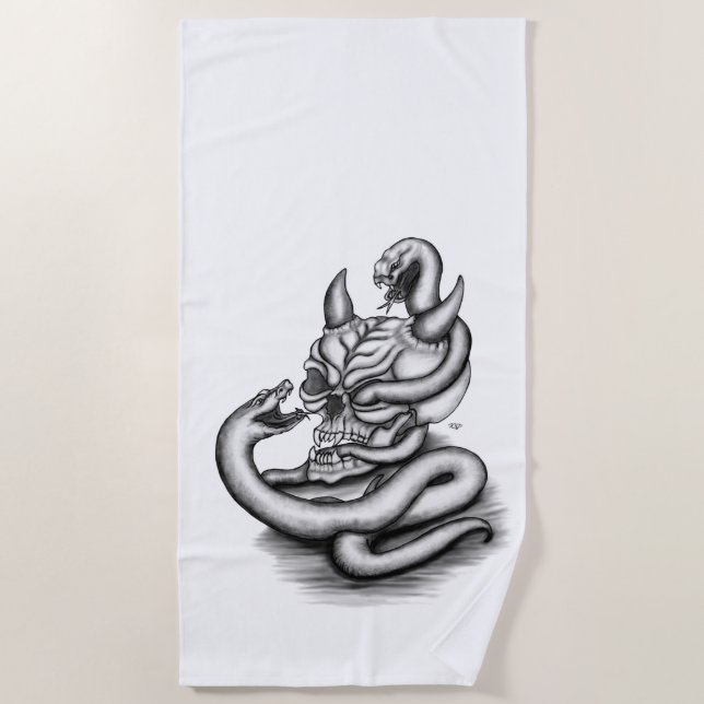 Skull - Devil Head with Snake Beach Towel (Front)