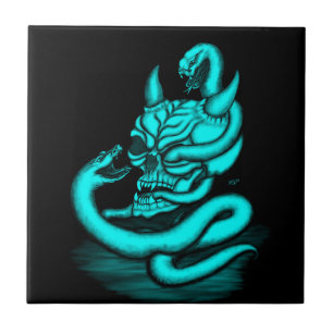 Skull - Devil Head with Snake Ceramic Tile