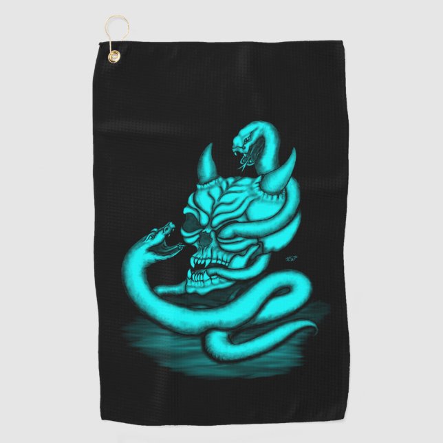 Skull - Devil Head with Snake Golf Towel (Front)