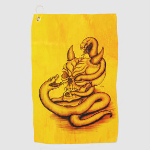 Skull - Devil Head with Snake Golf Towel