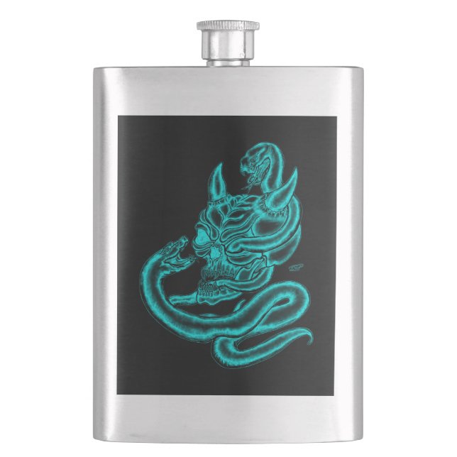 Skull - Devil Head with Snake Hip Flask (Front)