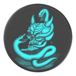 Skull - Devil Head with Snake Hockey Puck