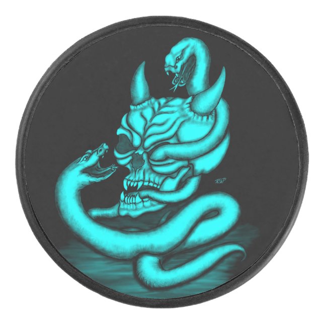 Skull - Devil Head with Snake Hockey Puck (Front)