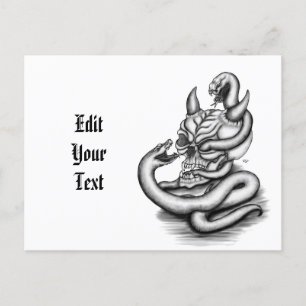Skull - Devil Head with Snake Invitation Postcard